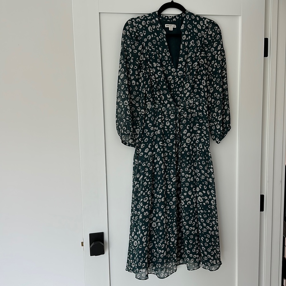Whistles tiered dress leopard teal size 4